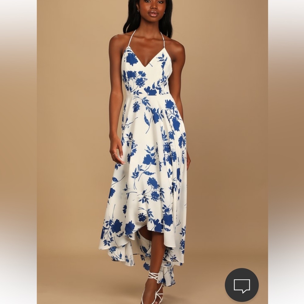 Lulu’s Breathtaking Blooms White Floral Print Lace-Up Dress
